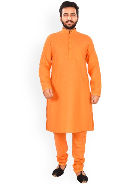 

SG LEMAN Men Rust Pure Cotton Kurta with Churidar
