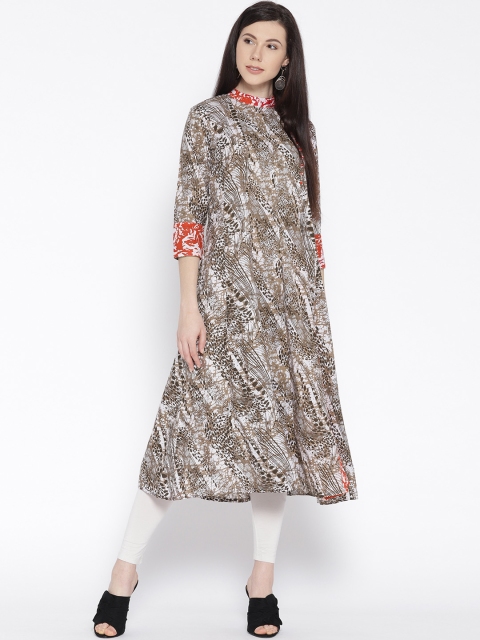 

La Firangi Women Off-White & Brown Printed Anarkali Kurta