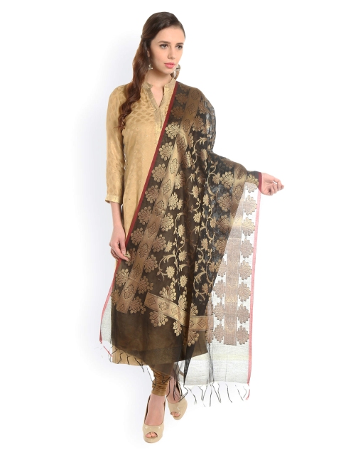 

Dupatta Bazaar Black & Gold-Toned Woven Design Dupatta