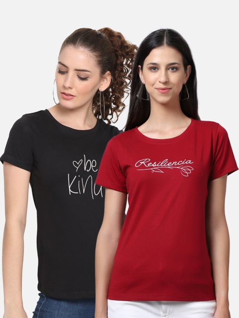 

UnaOne Women Black Typography 2 Printed T-shirt