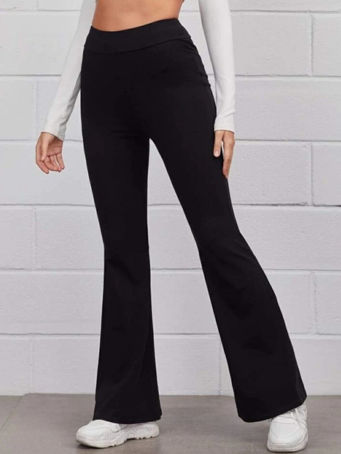 

BROADSTAR Women Black Relaxed Straight Leg Flared High-Rise Easy Wash Trousers
