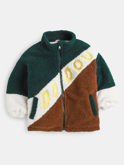 

Hopscotch Boys Green and Brown Colourblocked Open Front Jacket