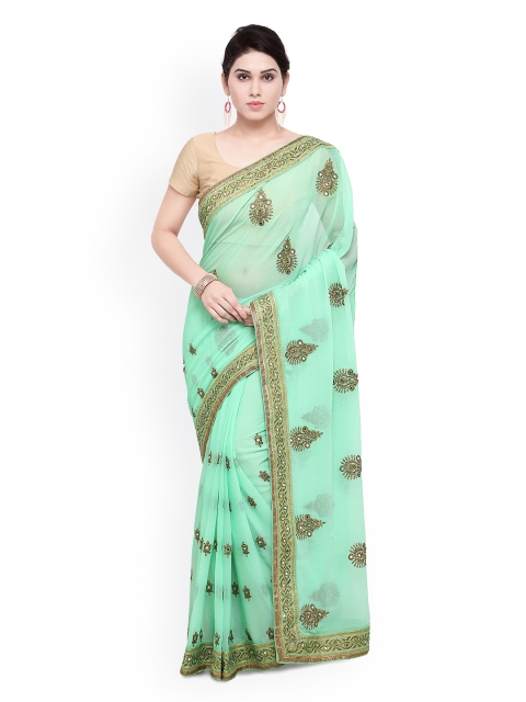 

Sareegama Green Embroidered Poly Chiffon Saree