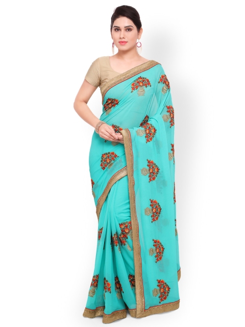 

Sareegama Turquoise Blue Embroidered Poly Chiffon Saree
