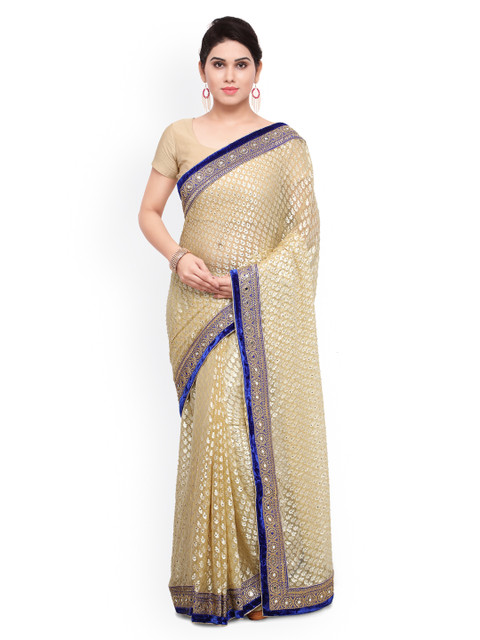 

Sareegama Beige Embroidered Poly Georgette Saree