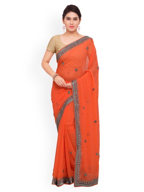 

Sareegama Orange Embellished Poly Georgette Saree