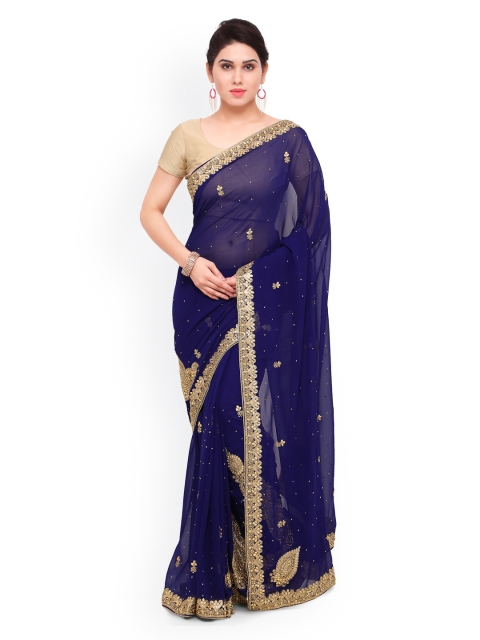 

Sareegama Blue Embroidered Poly Georgette Saree
