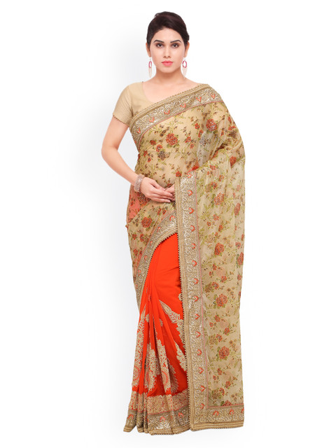 

Sareegama Orange & Beige Poly Georgette Embroidered Saree