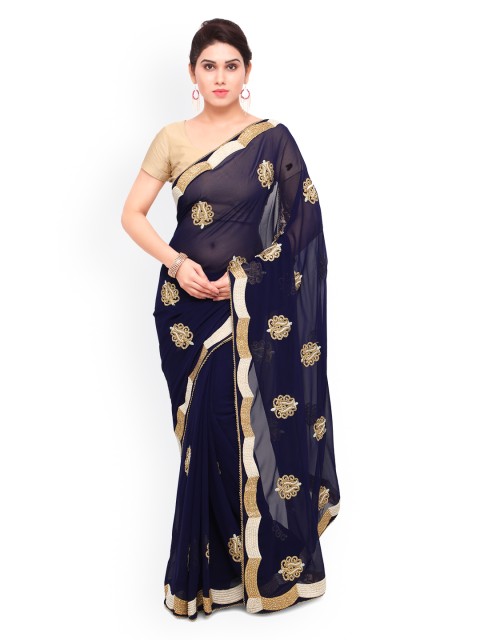 

Sareegama Blue Embroidered Poly Georgette Saree