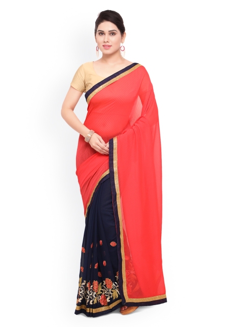 

Sareegama Blue & Pink Poly Georgette Embroidered Saree