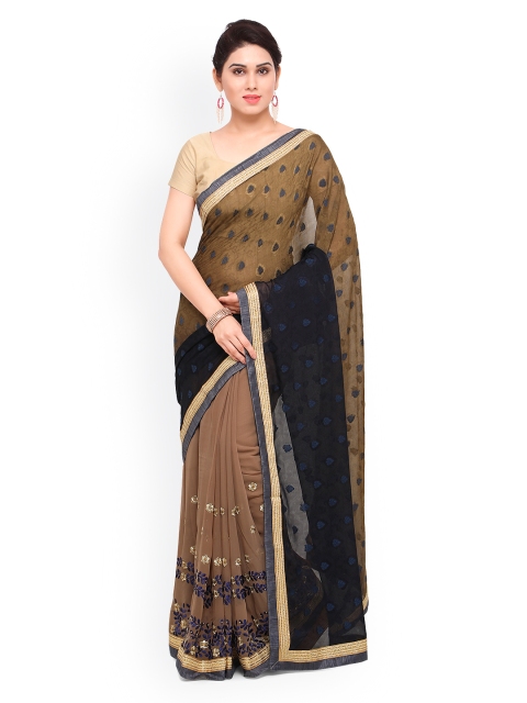

Sareegama Brown & Navy Blue Embroidered Poly Georgette Saree