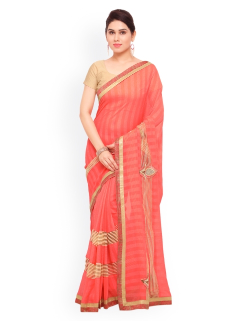 

Sareegama Pink Solid Poly Chiffon Saree