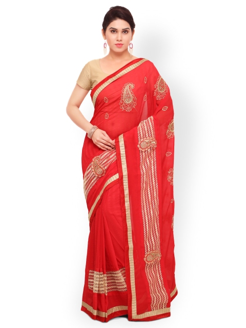 

Sareegama Red Solid Poly Chiffon Saree