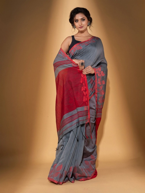 

BEATITUDE Grey & Pink Woven Design Saree