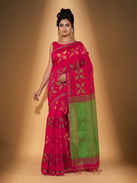 

BEATITUDE Pink & Green Floral Saree