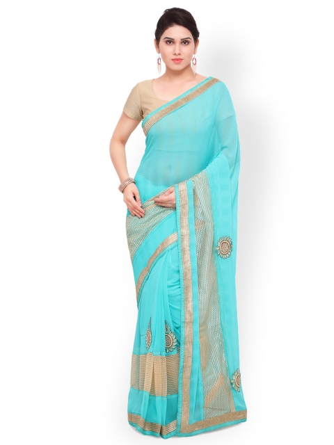 

Sareegama Turquoise Blue Woven Design Poly Chiffon Saree