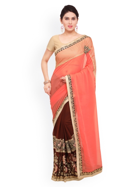 

Sareegama Orange & Brown Poly Georgette Solid Saree