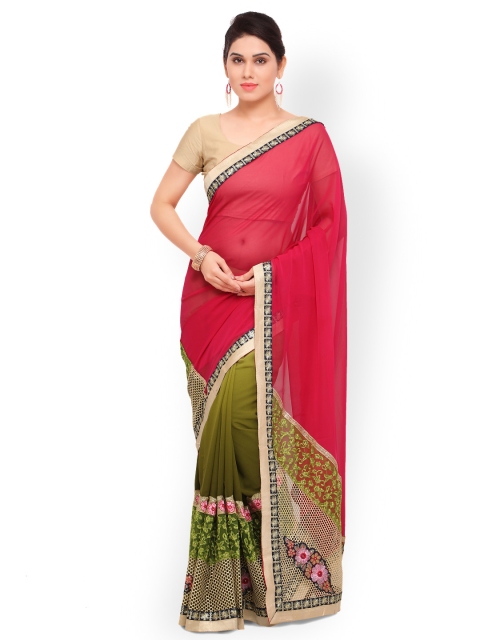 

Sareegama Pink & Green Poly Georgette Solid Saree