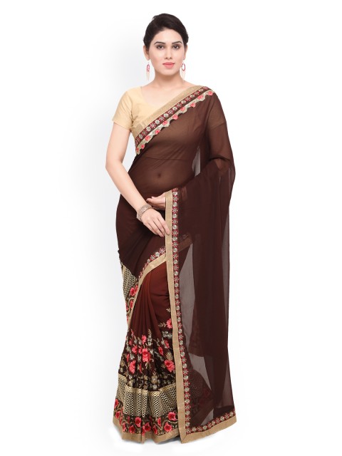 

Sareegama Brown Embroidered Poly Georgette Saree