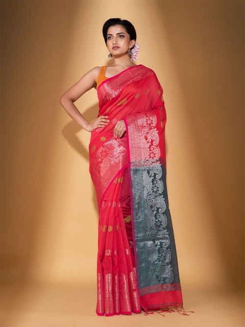 

BEATITUDE Women Red & Black Ethnic Motifs Zari Saree