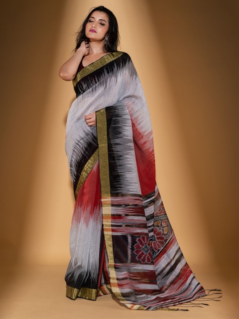 

BEATITUDE Grey & Black Abstract Woven Design Zari Saree