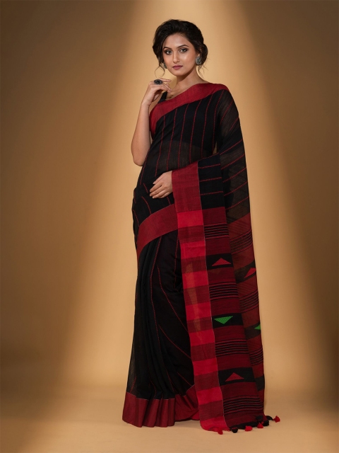

BEATITUDE Black & Red Woven Design Pure Cotton Saree