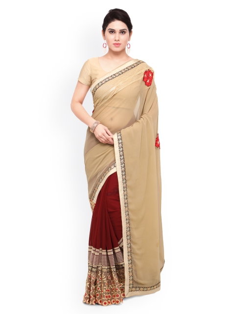 

Sareegama Beige & Maroon Poly Georgette Embroidered Saree