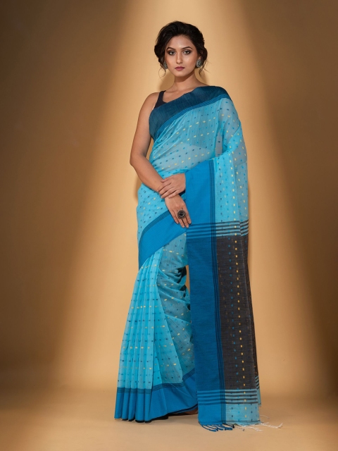 

BEATITUDE Blue & Black Woven Design Pure Cotton Saree