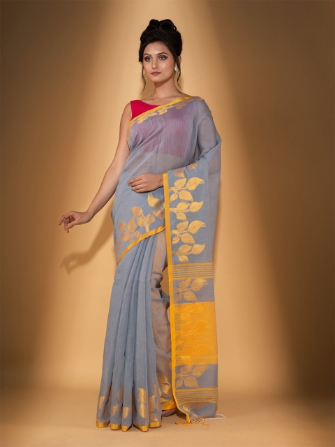 

BEATITUDE Grey & Gold-Toned Woven Zari Saree