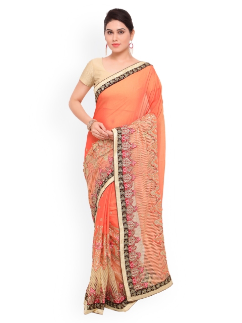

Sareegama Orange Embroidered Poly Chiffon Saree