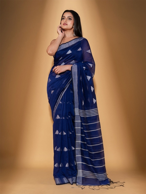 

BEATITUDE Blue & White Woven Design Saree