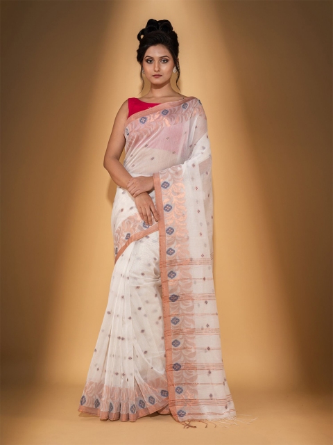 

BEATITUDE Off White & Blue Woven Design Zari Saree