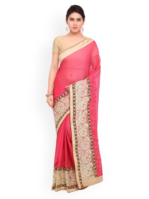 

Sareegama Pink Embroidered Poly Chiffon Saree