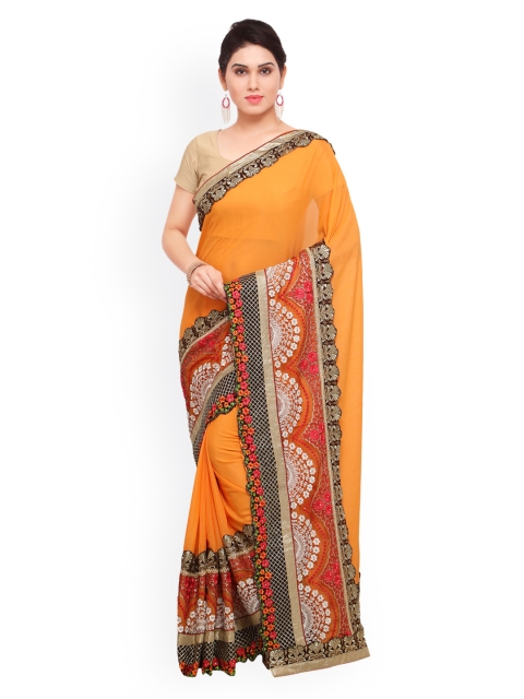 

Sareegama Orange Embroidered Poly Chiffon Saree