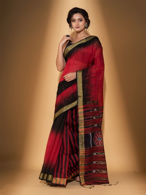 

BEATITUDE Red & Black Ethnic Motifs Zari Saree
