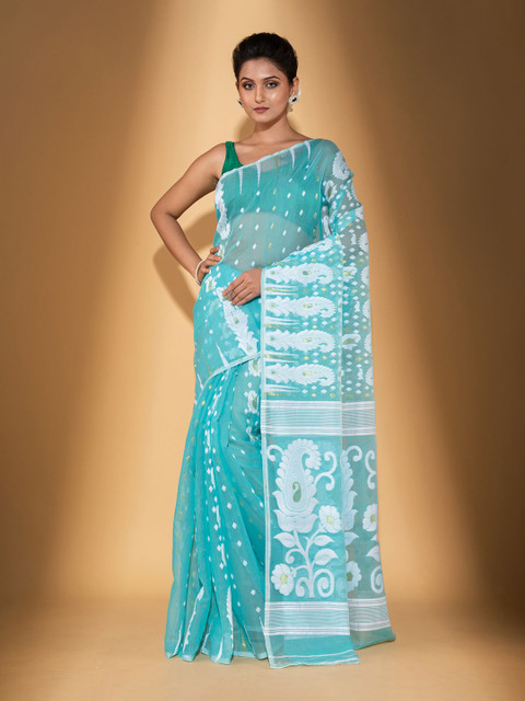 

BEATITUDE Blue & White Woven Design Silk Cotton Saree
