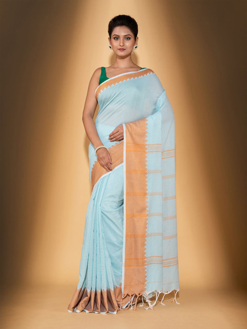 

BEATITUDE Blue & Peach-Coloured Pure Cotton Saree
