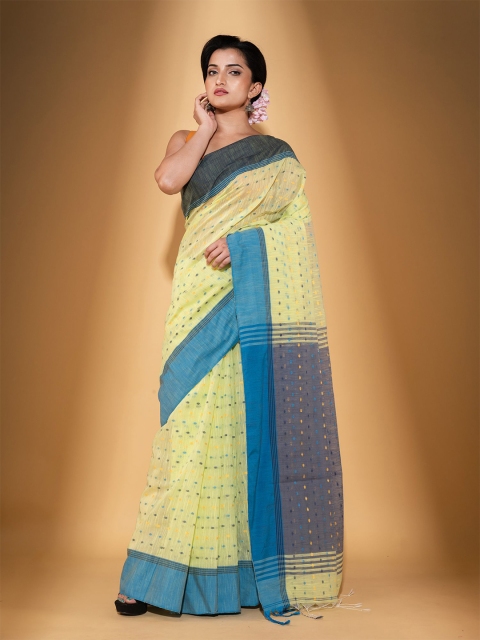

BEATITUDE Lime Green & Blue Woven Design Pure Cotton Saree