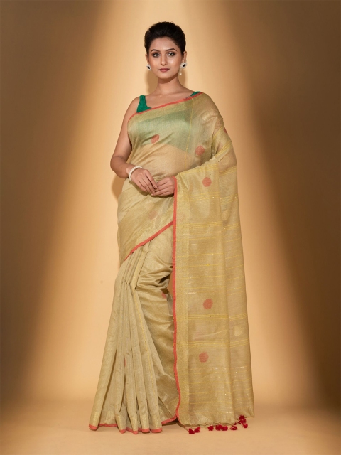 

BEATITUDE Beige & Orange Woven Design Zari Saree