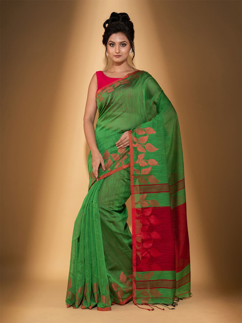 

BEATITUDE Green & Red Woven Design Saree