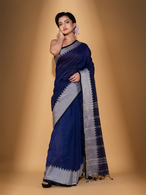 

BEATITUDE Women Blue & Grey Zari Pure Cotton Saree