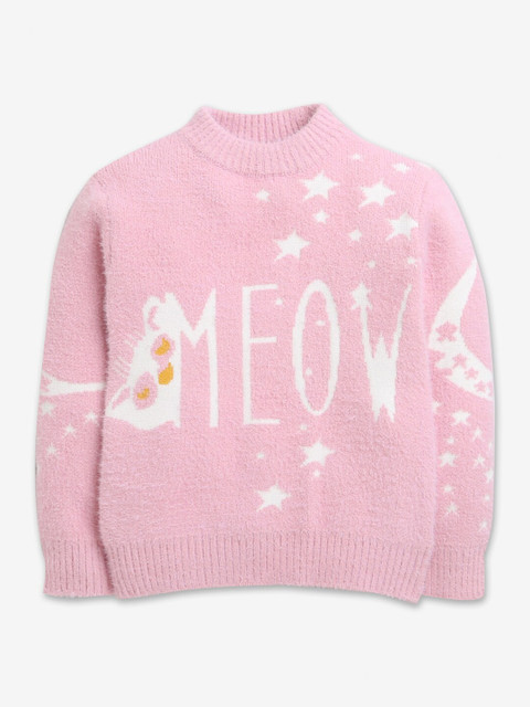 

Hopscotch Girls Pink & White Typography Printed Cotton Pullover