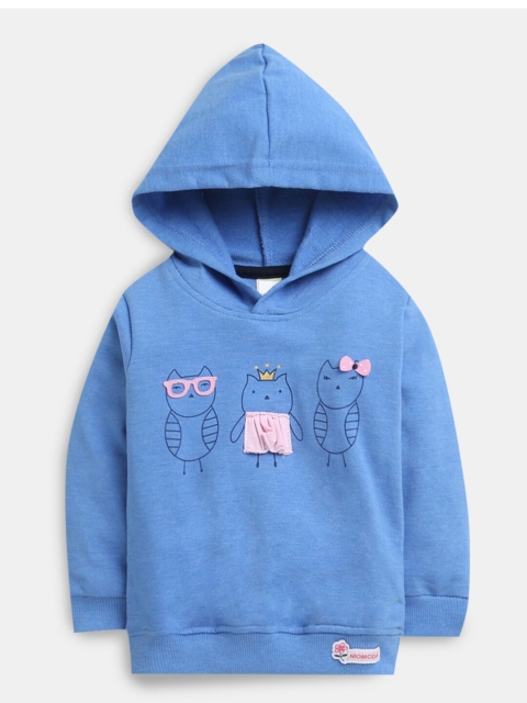 

Hopscotch Girls Blue Printed Hooded Sweatshirt