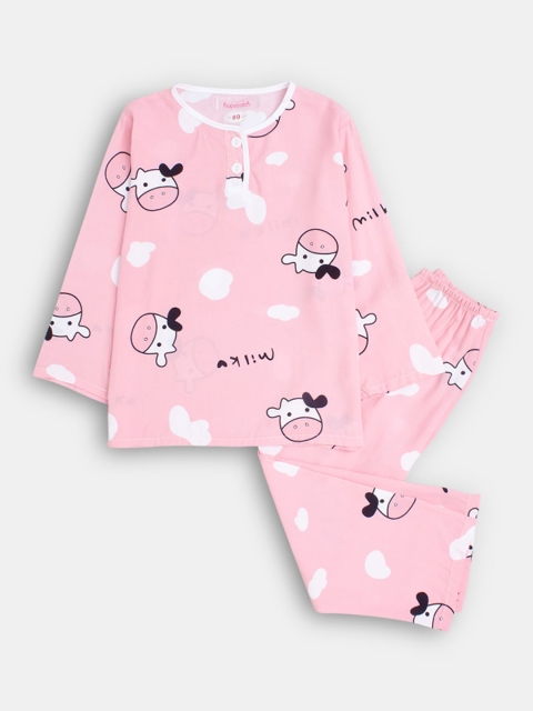 

Hopscotch Girls Pink & White Printed Night suit