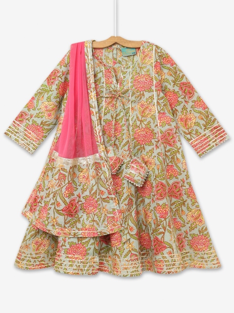 

Hopscotch Green Ethnic Motifs A-Line Dress