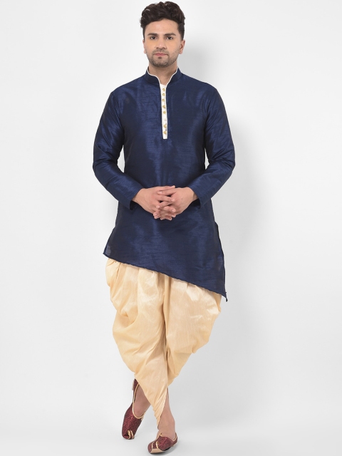 

SG LEMAN Men Raw Silk Kurta with Dhoti Pants, Navy blue