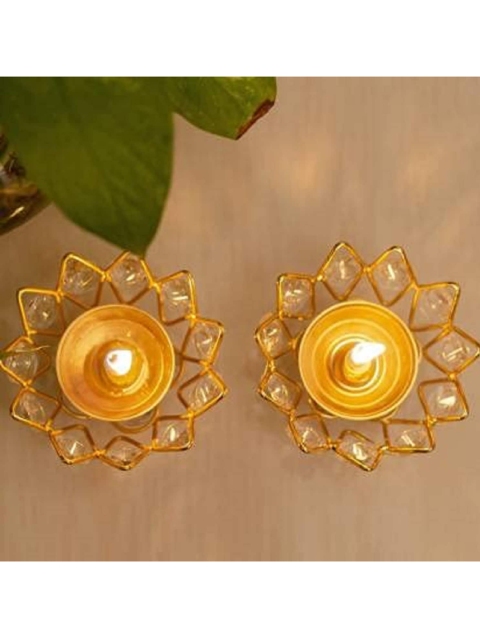 

Fashion Bizz Set Of 2 Gold-Toned Phool Diyas