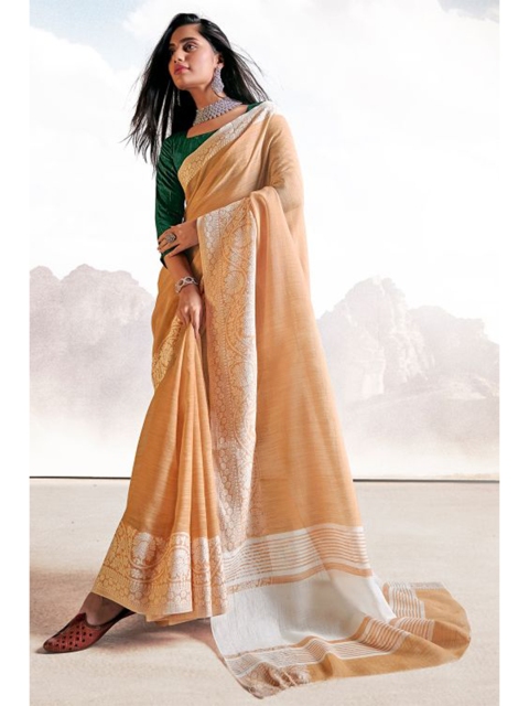 

KARAGIRI Orange & White Linen Blend Saree