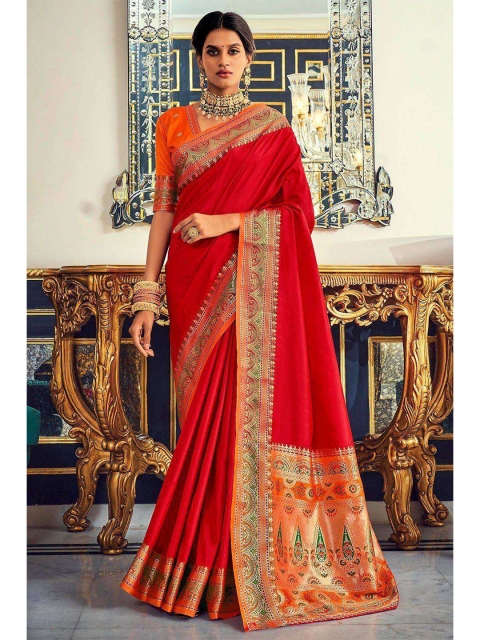 

KARAGIRI Red & Gold-Toned Zari Saree