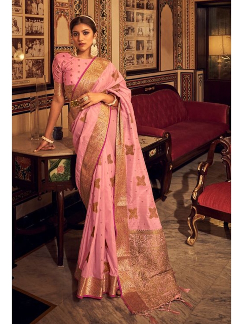 

KARAGIRI Pink & Gold-Toned Ethnic Motifs Zari Saree
